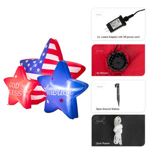 Glitzhome® 6ft. Lighted Patriotic American Inflatable Stars Décor